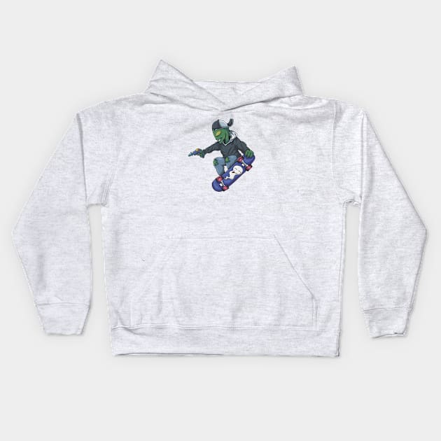 Alien Skateboarder with Ray Gun Kids Hoodie by SLAG_Creative